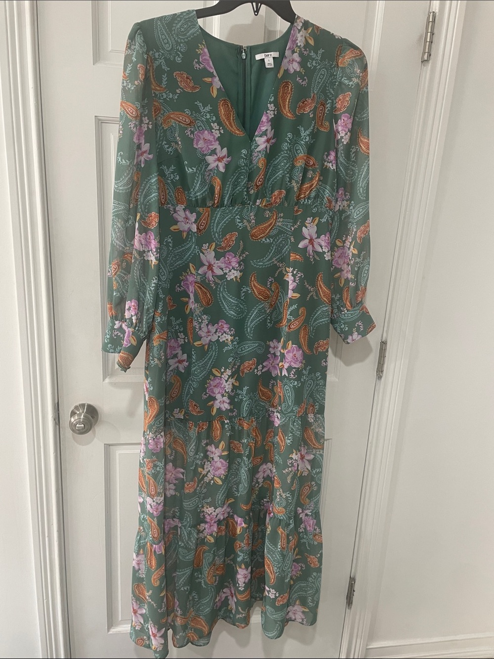 Bar III Green Paisley & Floral V-Neck Maxi Dress